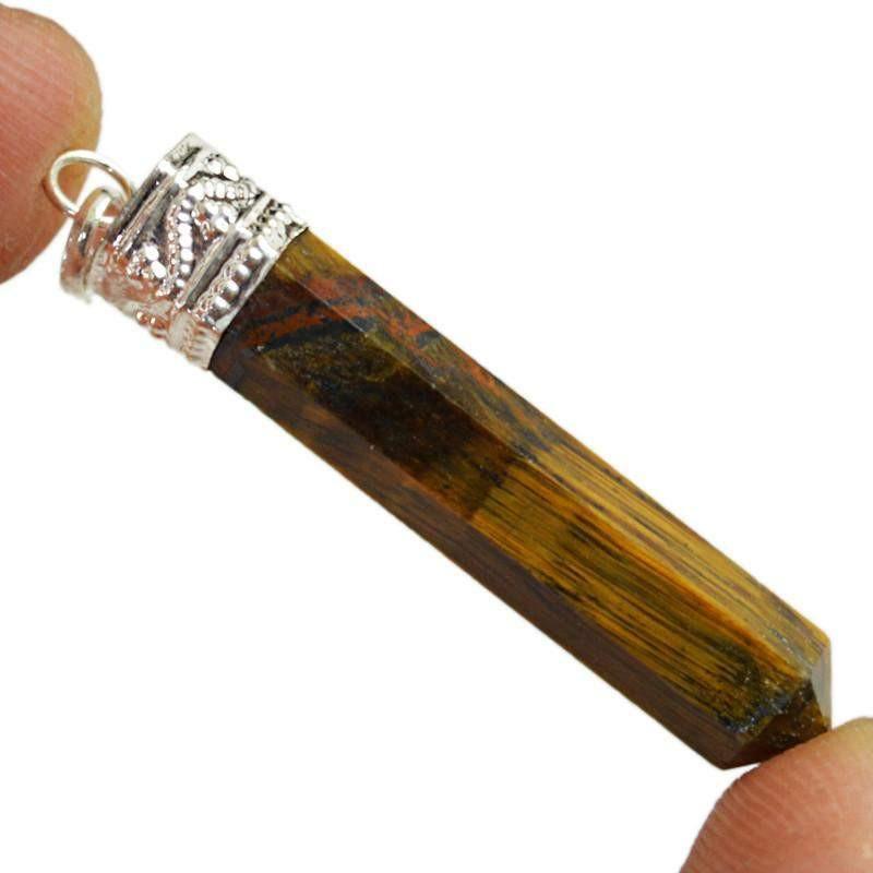 gemsmore:Natural Golden Tiger Eye Reiki Healing Point Pendant