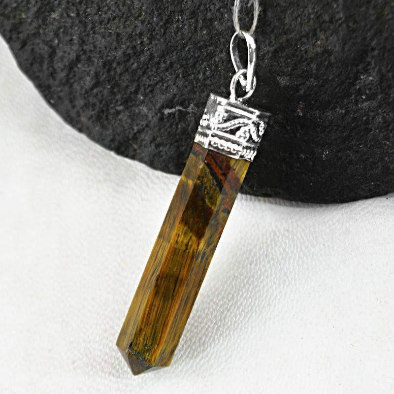 gemsmore:Natural Golden Tiger Eye Reiki Healing Point Pendant