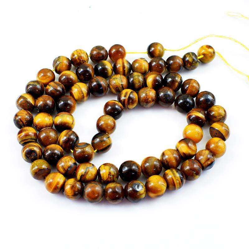 gemsmore:Natural Golden Tiger Eye Round Shape Drilled Beads Strand