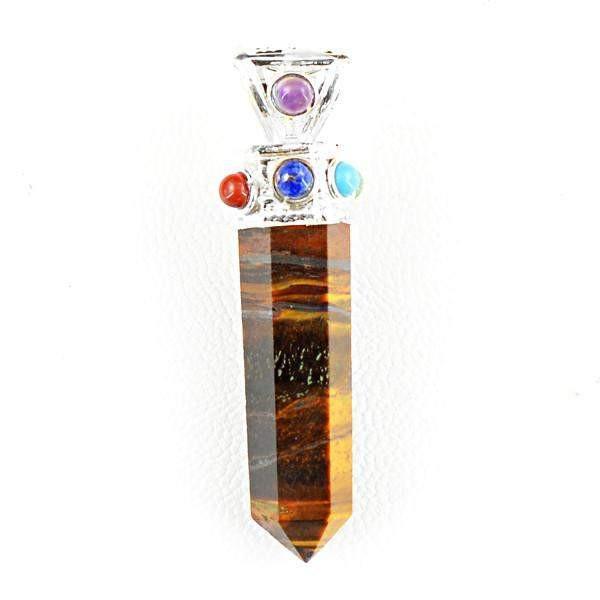 gemsmore:Natural Golden Tiger Eye Seven Chakra Healing Point Pendant