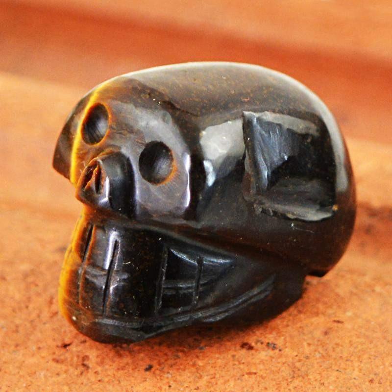 gemsmore:Natural Golden Tiger Eye Untreated Carved Skull Gemstone