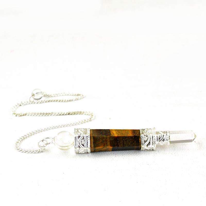 gemsmore:Natural Golden Tiger Eye & White Quartz Healing Ball Point Pendulum