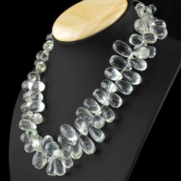 gemsmore:Natural Green Amethyst Necklace 20 Inches Long Pear Shape Beads