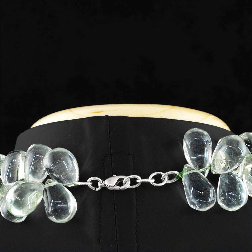 gemsmore:Natural Green Amethyst Necklace 20 Inches Long Pear Shape Beads