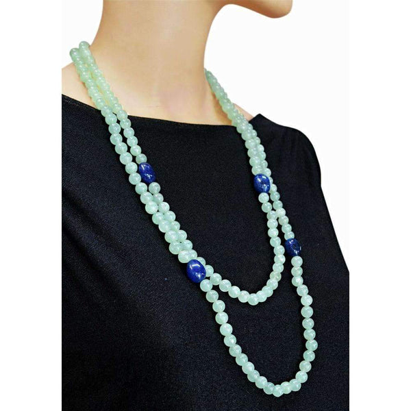 gemsmore:Natural Green Aquamarine & Blue Onyx Necklace Round Shape Beads