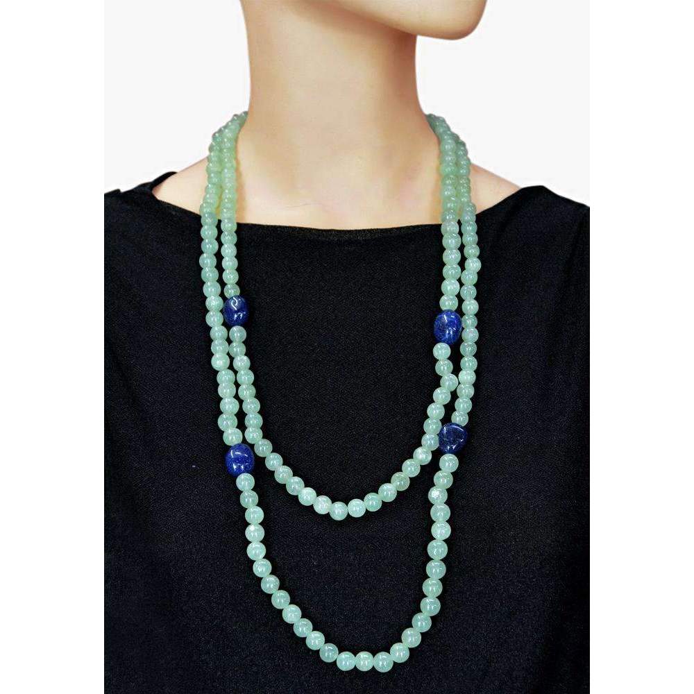 gemsmore:Natural Green Aquamarine & Blue Onyx Necklace Round Shape Beads