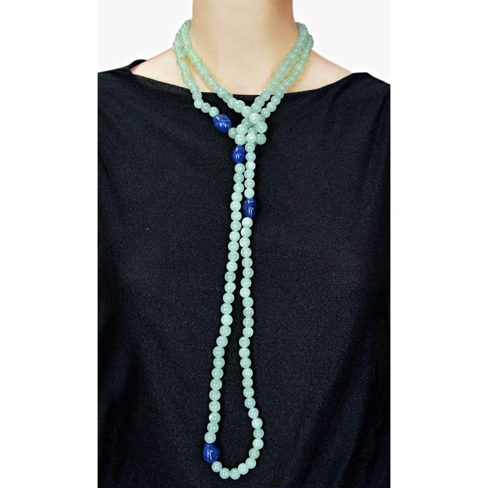gemsmore:Natural Green Aquamarine & Blue Onyx Necklace Round Shape Beads