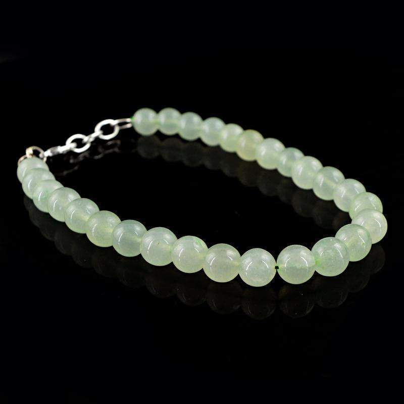 gemsmore:Natural Green Aquamarine Bracelet Round Shape Untreated Beads