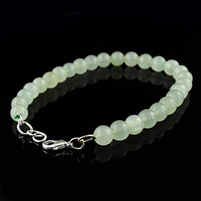 gemsmore:Natural Green Aquamarine Bracelet Round Shape Untreated Beads