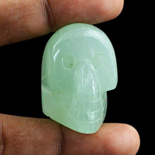 gemsmore:Natural Green Aquamarine Hand Carved Skull
