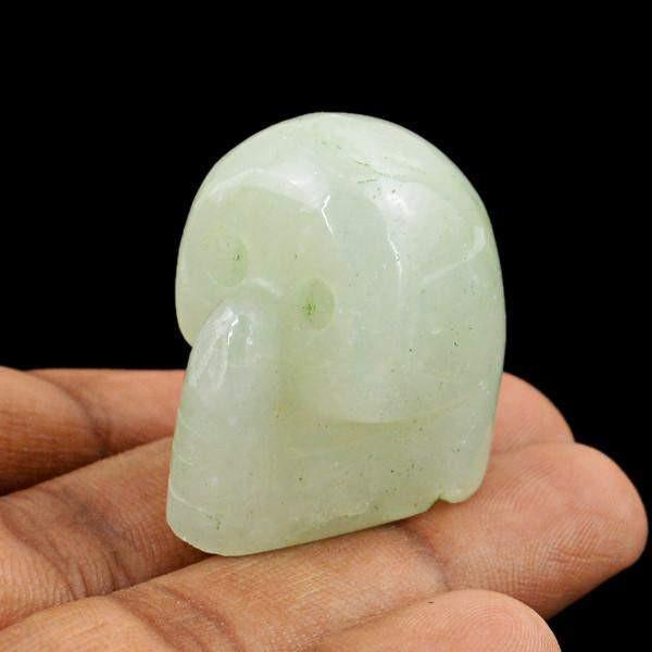 gemsmore:Natural Green Aquamarine Hand Made Carved Skull Gemstone