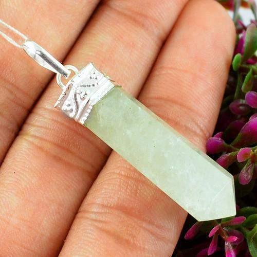 gemsmore:Natural Green Aquamarine Healing Point Pendant