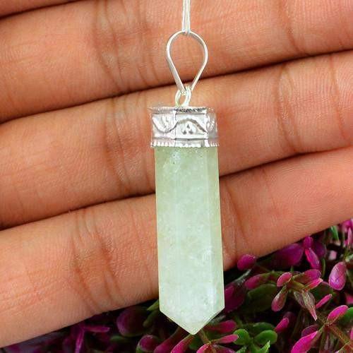 gemsmore:Natural Green Aquamarine Healing Point Pendant