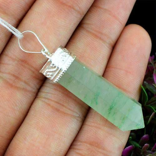 gemsmore:Natural Green Aquamarine Healing Point Pendant