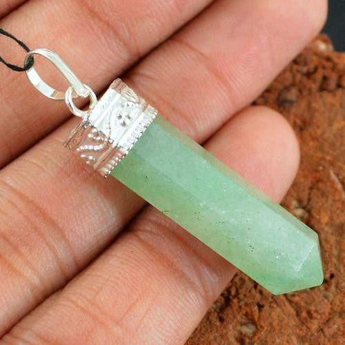 gemsmore:Natural Green Aquamarine Healing Point Pendant