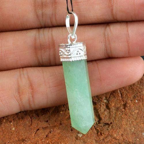 gemsmore:Natural Green Aquamarine Healing Point Pendant