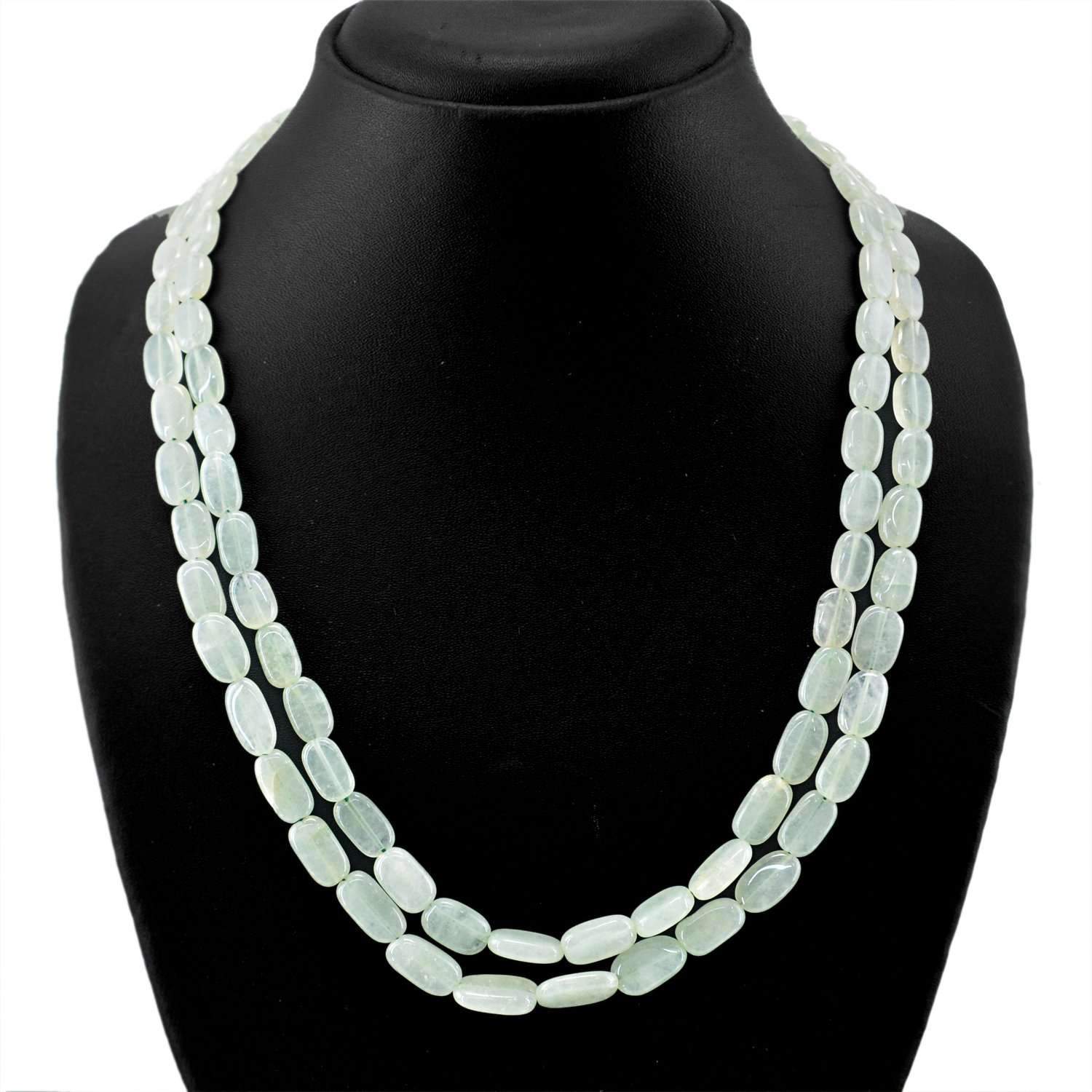 gemsmore:Natural Green Aquamarine Necklace 2 Strand Oval Shape Beads