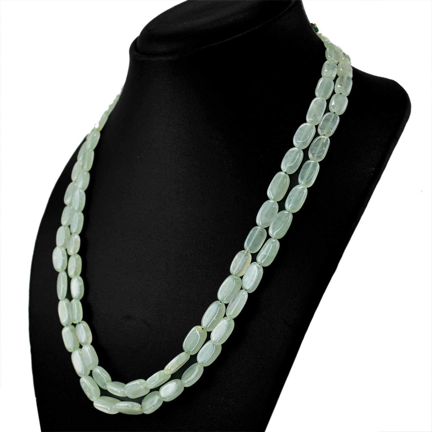 gemsmore:Natural Green Aquamarine Necklace 2 Strand Oval Shape Beads