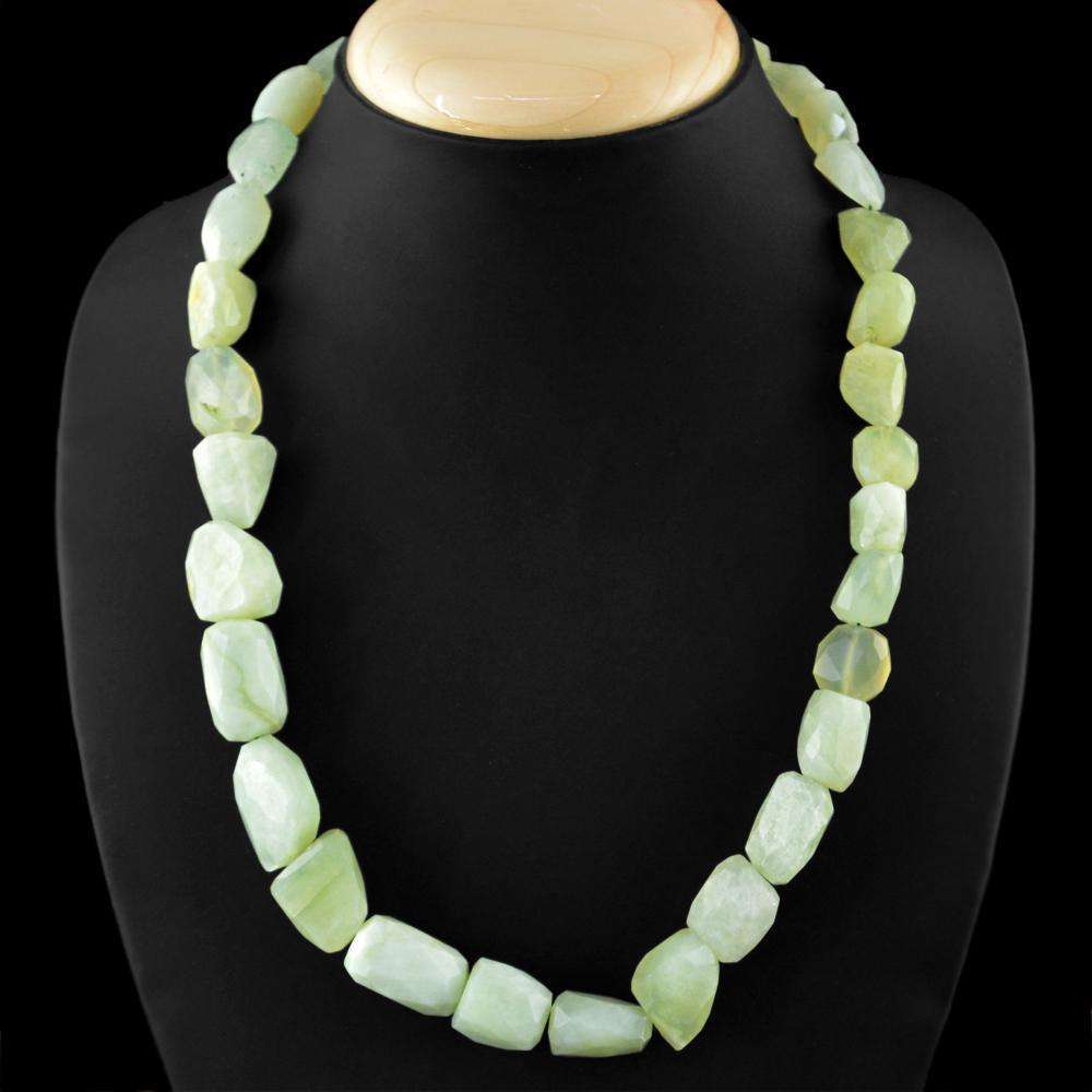 gemsmore:Natural Green Aquamarine Necklace 20 Inches Long Faceted Beads