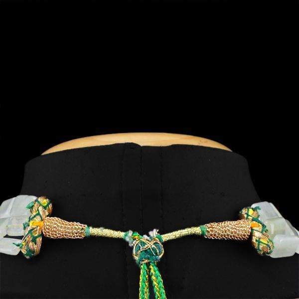 gemsmore:Natural Green Aquamarine Necklace 3 Line Untreated Beads