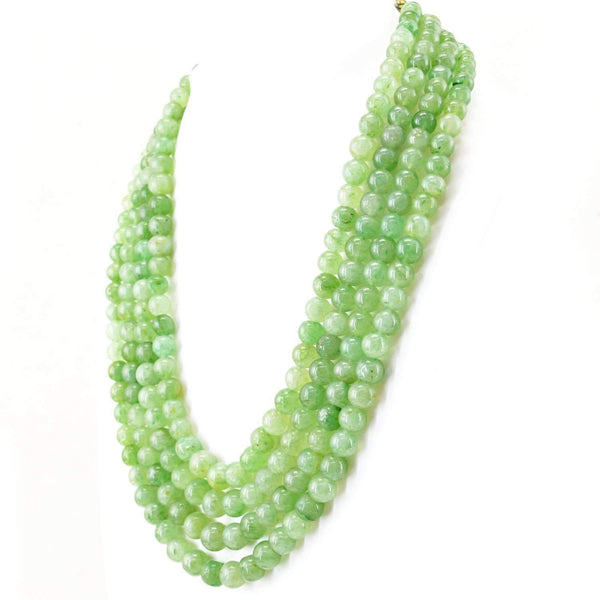 gemsmore:Natural Green Aquamarine Necklace 4 Strand Round Shape Beads