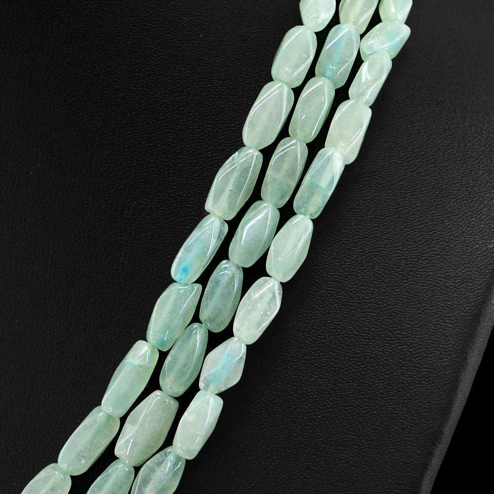 gemsmore:Natural Green Aquamarine Necklace Faceted 3 Line Unheated Beads