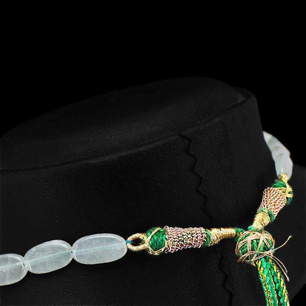 gemsmore:Natural Green Aquamarine Necklace Oval Shape Beads