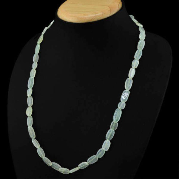 gemsmore:Natural Green Aquamarine Necklace Oval Shape Untreated Beads