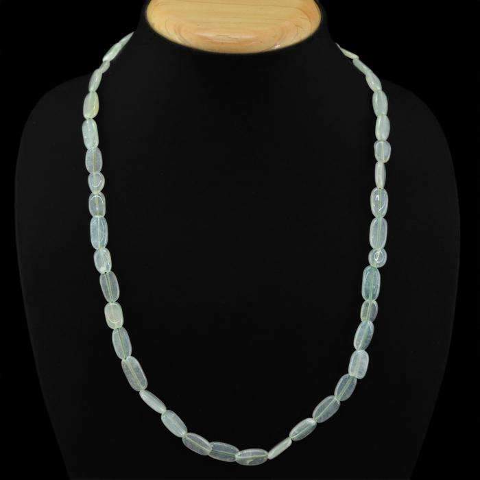 gemsmore:Natural Green Aquamarine Necklace Oval Shape Untreated Beads