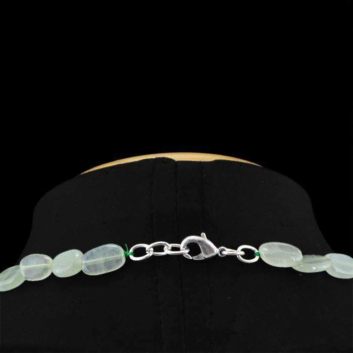 gemsmore:Natural Green Aquamarine Necklace Oval Shape Untreated Beads