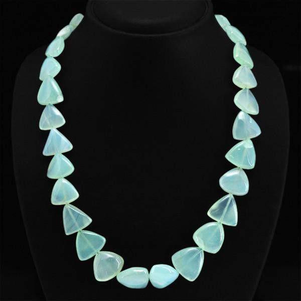 gemsmore:Natural Green Aquamarine Necklace Single Strand Untreated Beads