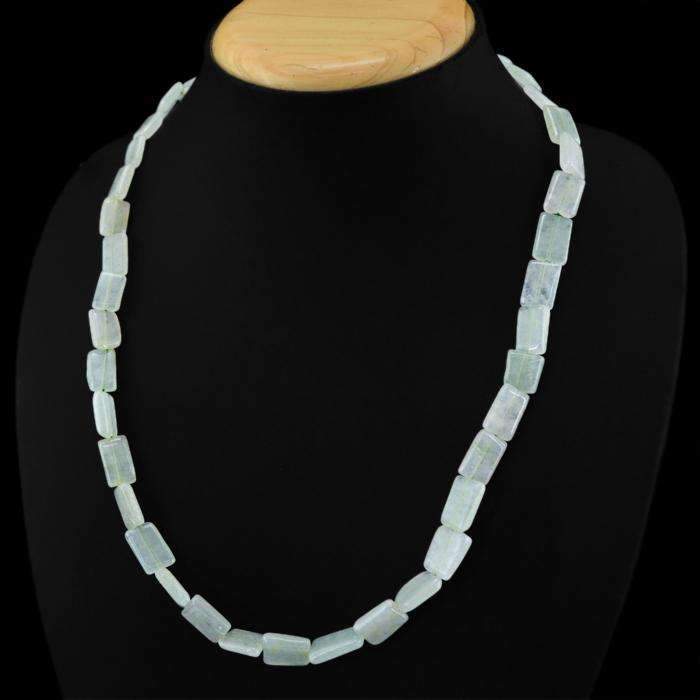 gemsmore:Natural Green Aquamarine Necklace Single Strand Untreated Beads