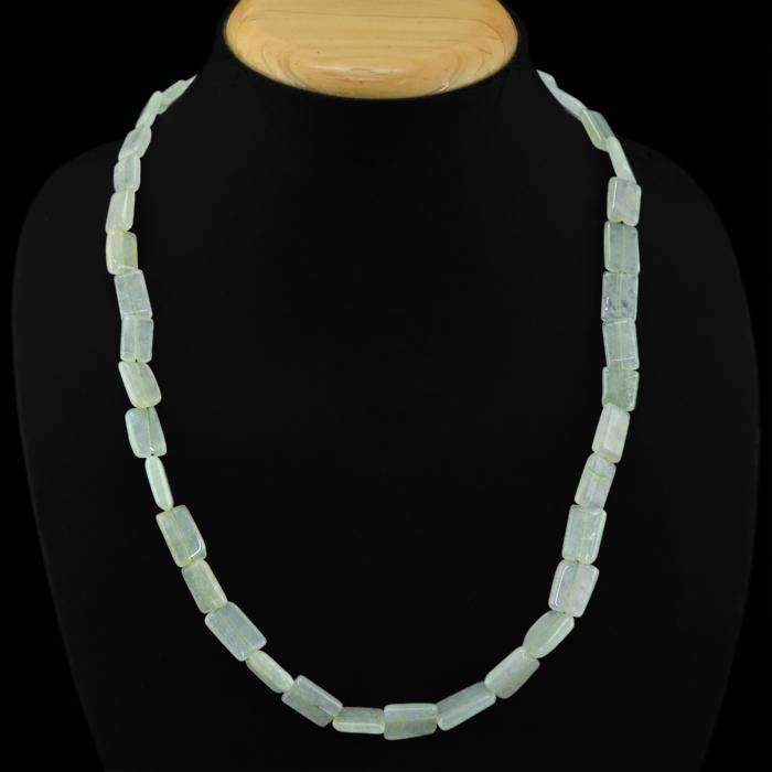 gemsmore:Natural Green Aquamarine Necklace Single Strand Untreated Beads