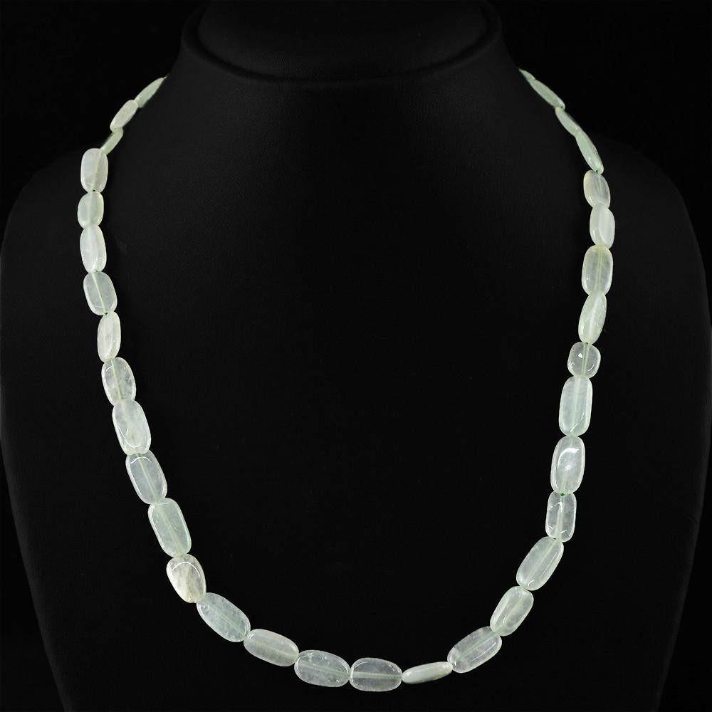 gemsmore:Natural Green Aquamarine Necklace Untreated Oval Shape Beads