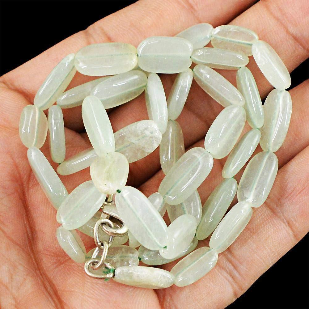 gemsmore:Natural Green Aquamarine Necklace Untreated Oval Shape Beads