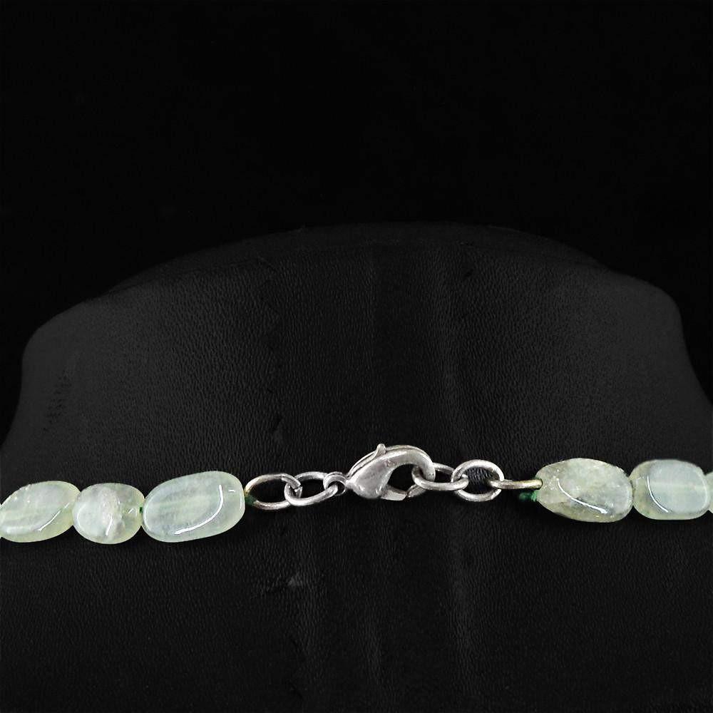 gemsmore:Natural Green Aquamarine Necklace Untreated Oval Shape Beads