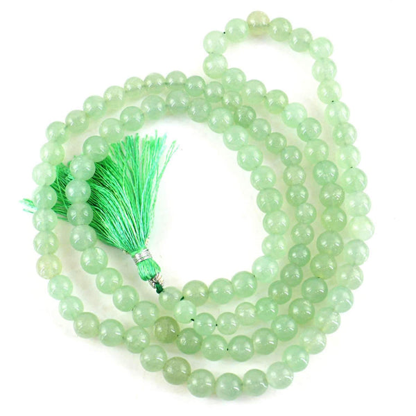 gemsmore:Natural Green Aquamarine Prayer Mala 108 Round Beads Necklace