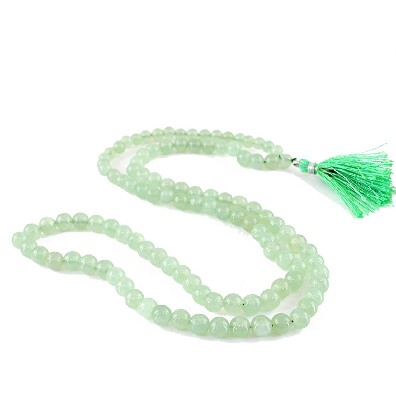 gemsmore:Natural Green Aquamarine Prayer Mala 108 Round Beads Necklace