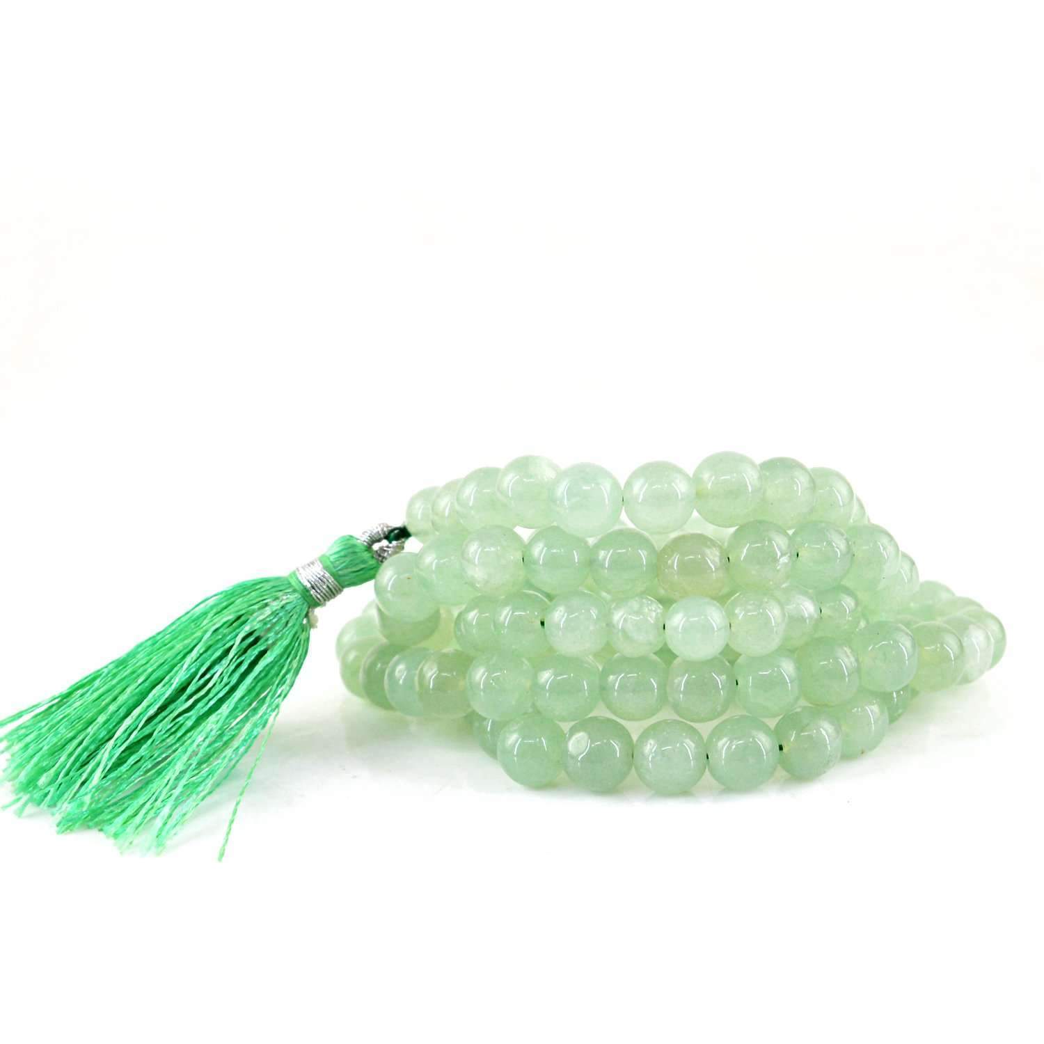 gemsmore:Natural Green Aquamarine Prayer Mala 108 Round Beads Necklace