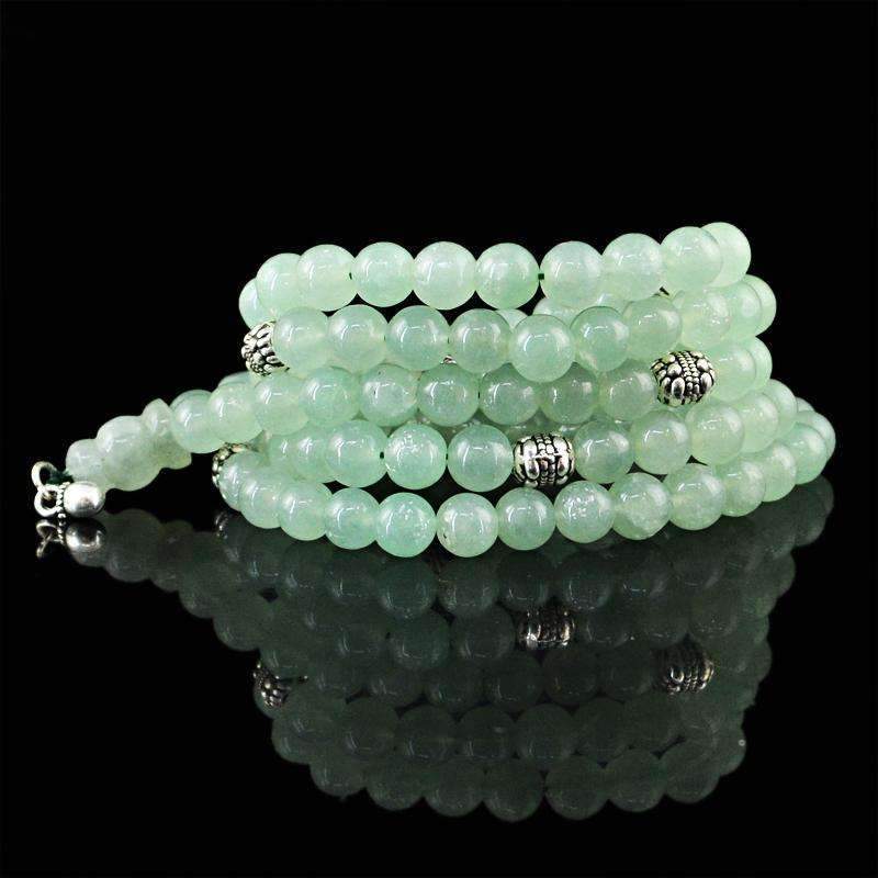 gemsmore:Natural Green Aquamarine Prayer Mala 108 Round Beads Necklace