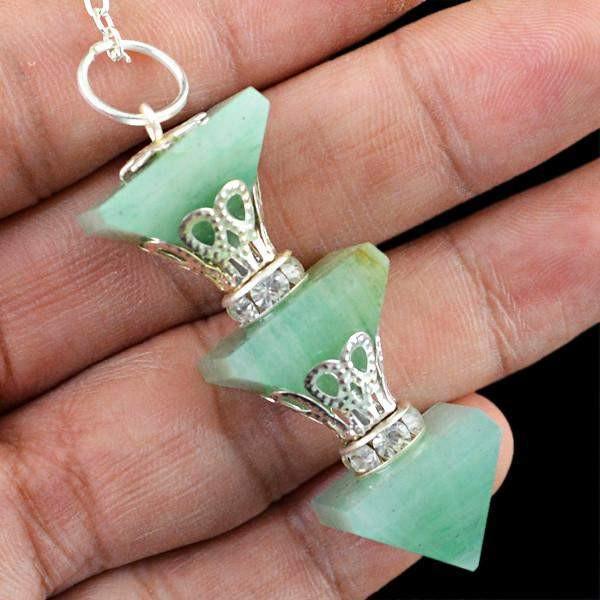 gemsmore:Natural Green Aquamarine Reiki Healing Pyramid Pendulum