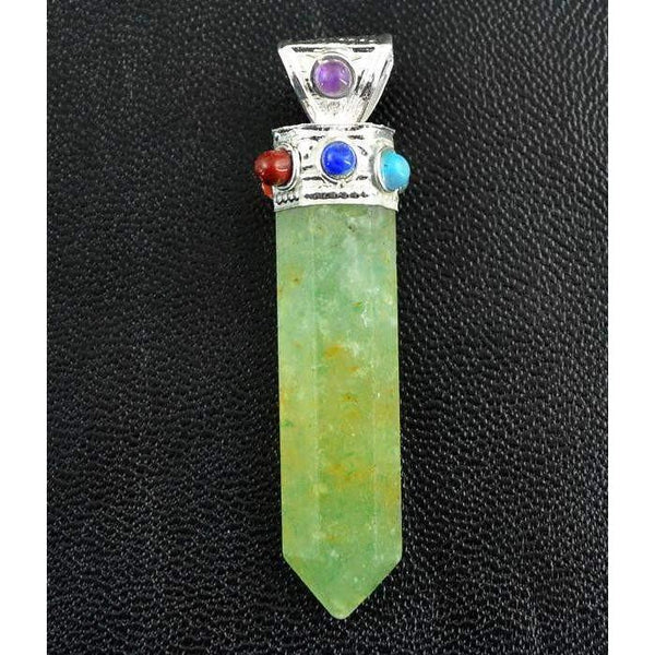 gemsmore:Natural Green Aquamarine Seven Chakra Healing Point Pendant