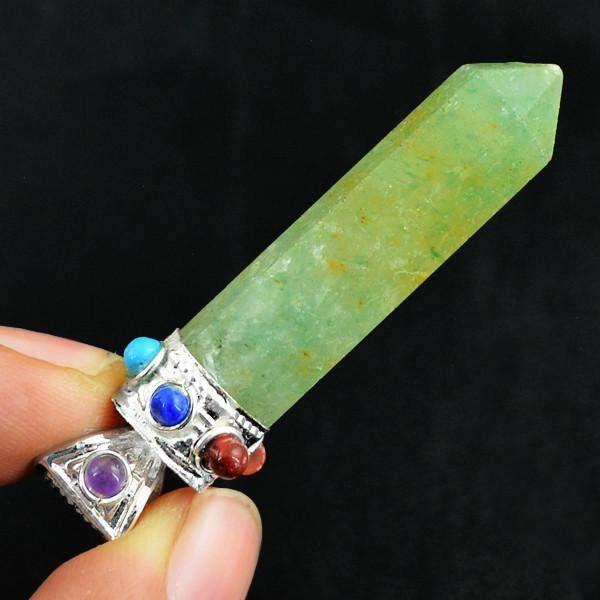 gemsmore:Natural Green Aquamarine Seven Chakra Healing Point Pendant