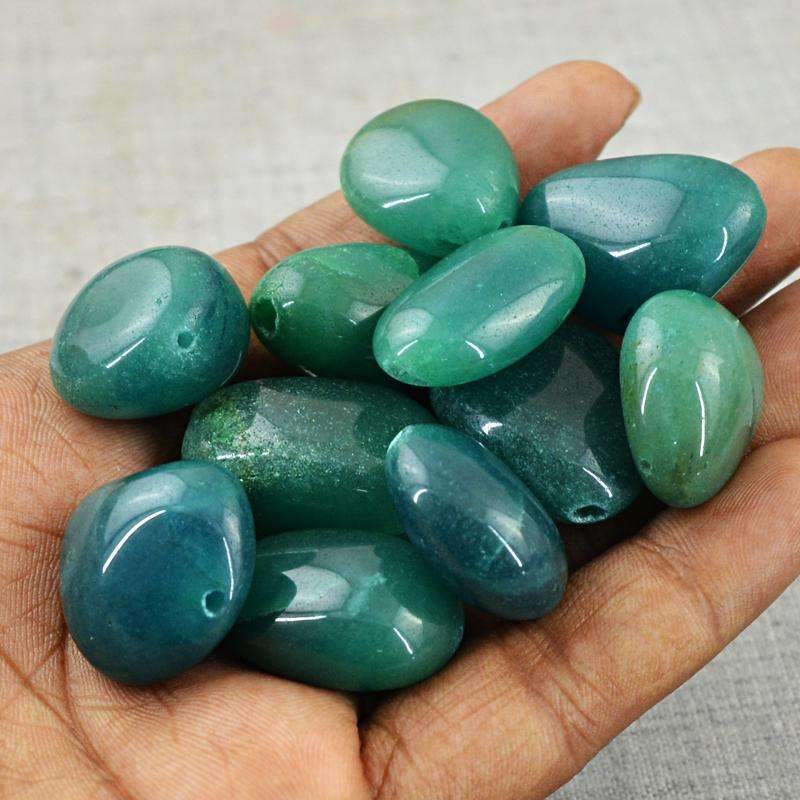 gemsmore:Natural Green Aventurine Beads Lot - Drilled
