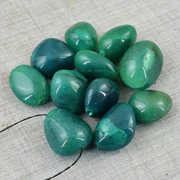 gemsmore:Natural Green Aventurine Beads Lot - Drilled
