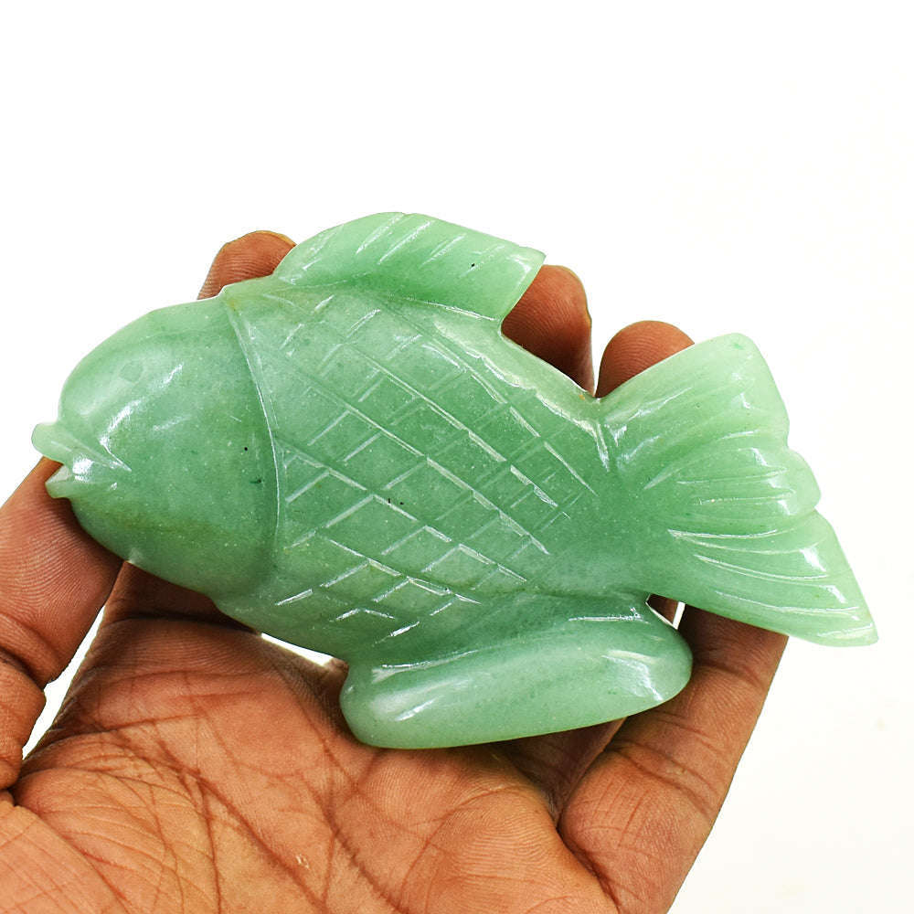 gemsmore:Natural Green Aventurine Hand Carved Genuine Crystal Gemstone Carving Fish