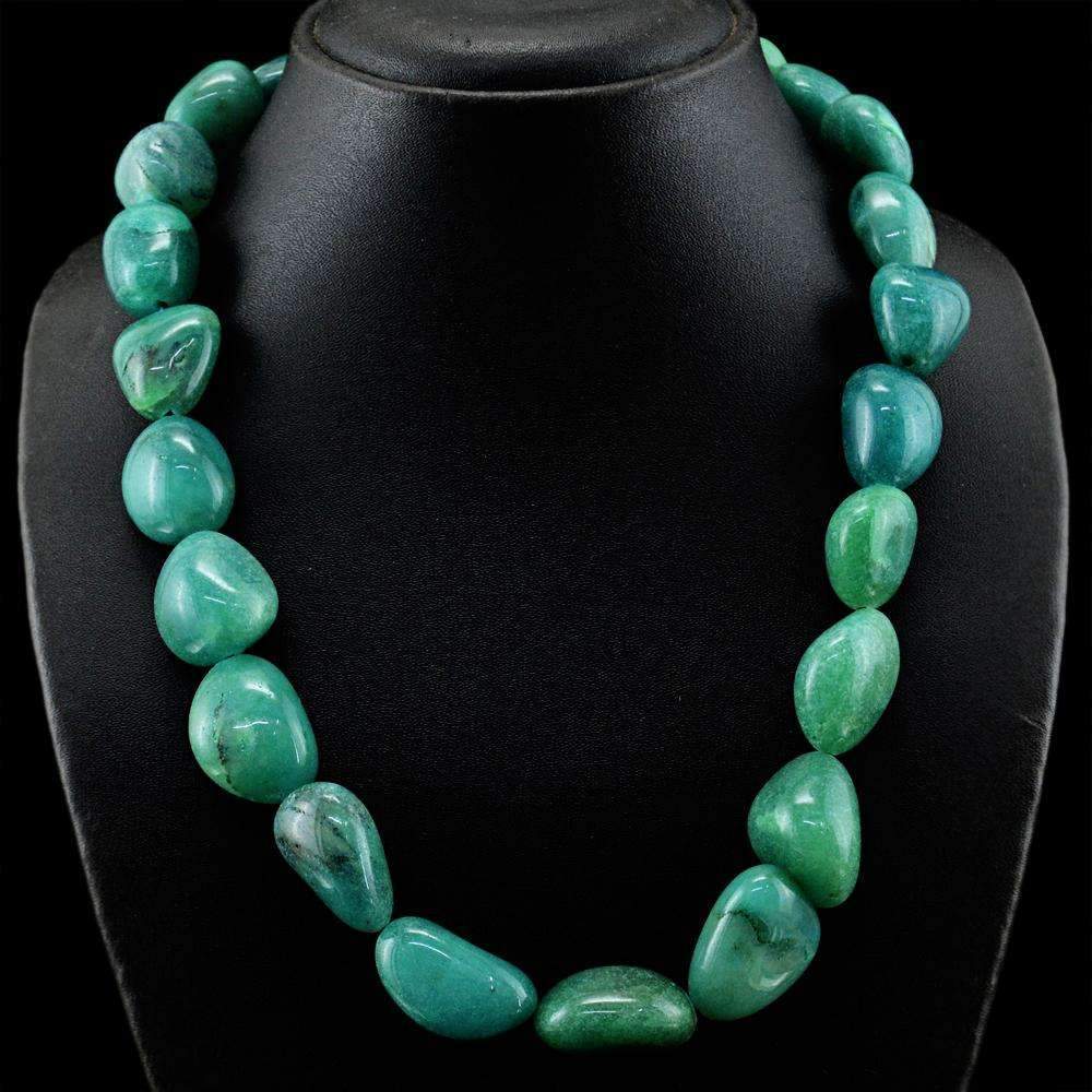 gemsmore:Natural Green Aventurine Necklace 20 Inches Long Untreated Beads