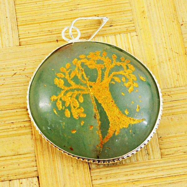 gemsmore:Natural Green Aventurine Round Shape Healing Tree Pendant