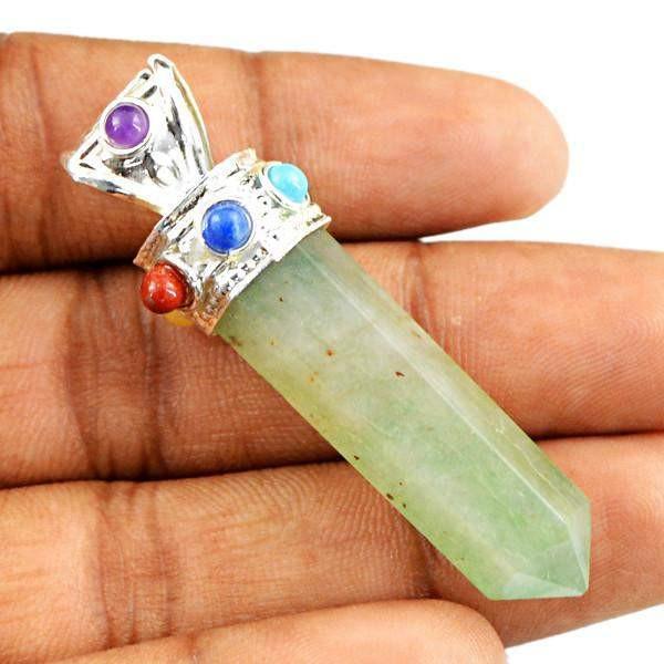 gemsmore:Natural Green Aventurine Seven Chakra Healing Point Pendant