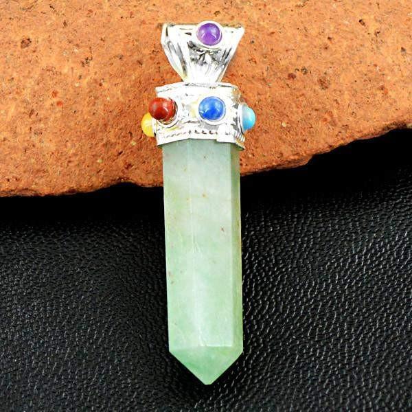 gemsmore:Natural Green Aventurine Seven Chakra Healing Point Pendant